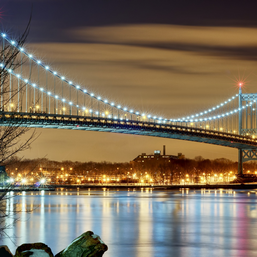 США Нью Йорк мост с огнями