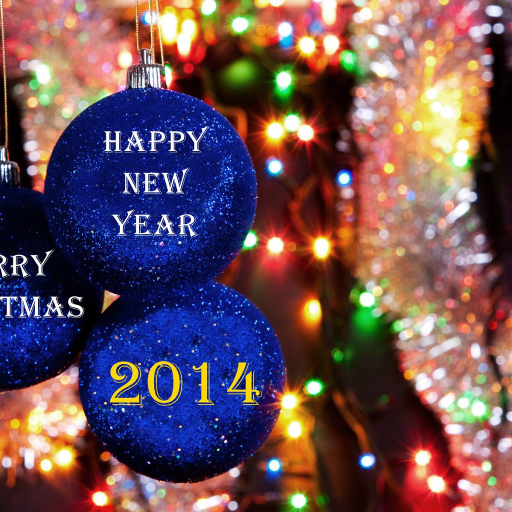 Счастливого Рождества и Нового Года 2014, синие ёлочные игрушки