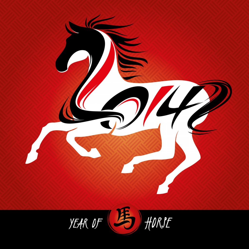 Новый год 2014 - год коня, красный фон