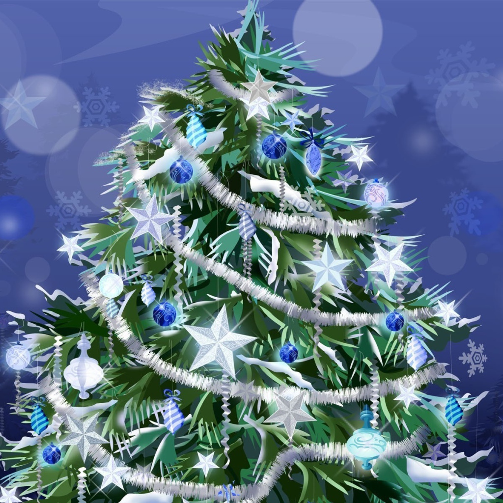 Новогодняя елка с белыми звездами 2014