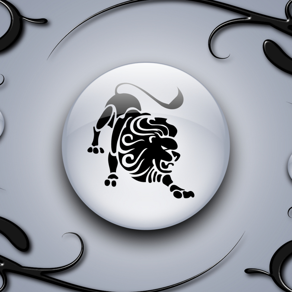Sign leo on a gray background with black ornaments