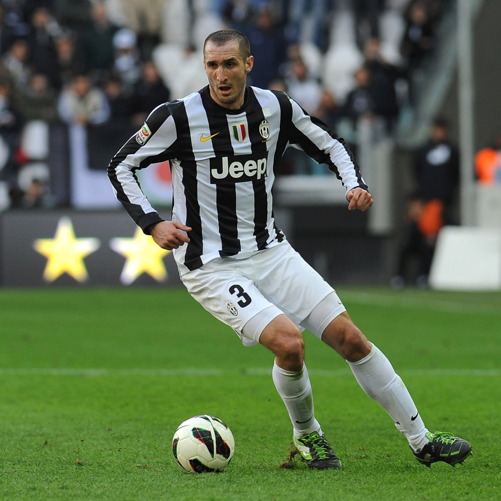 The player of Juventus Giorgio Chiellini with a ball