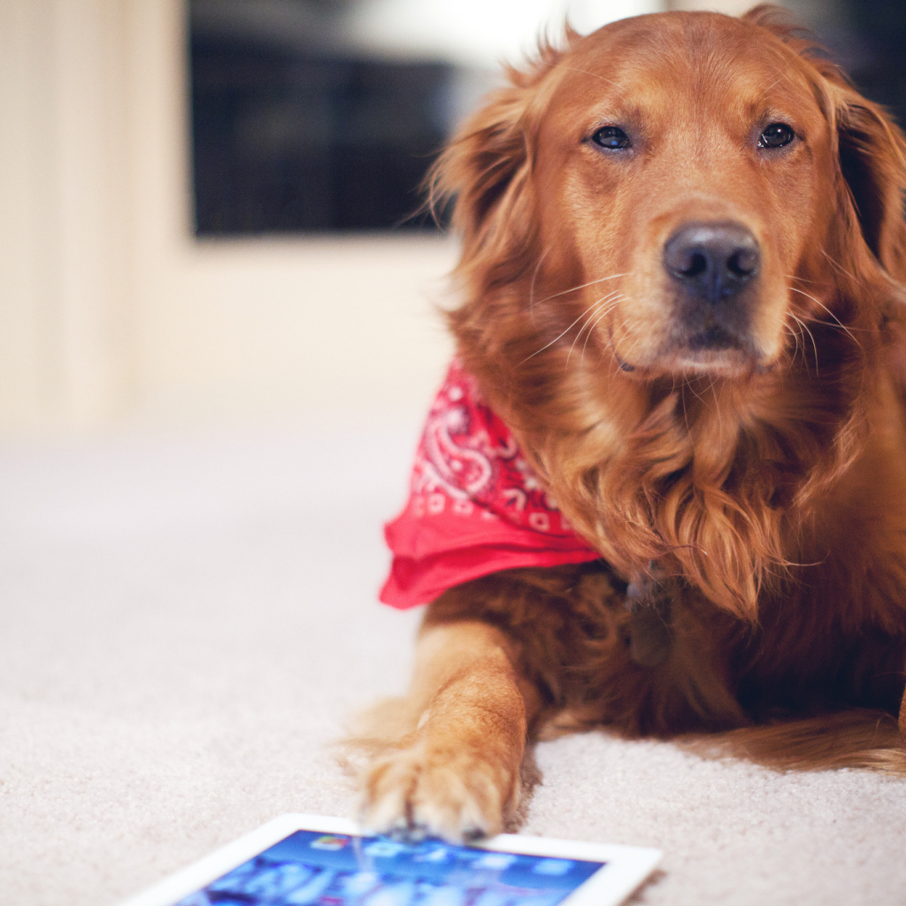 Рыжая собака с планшетом