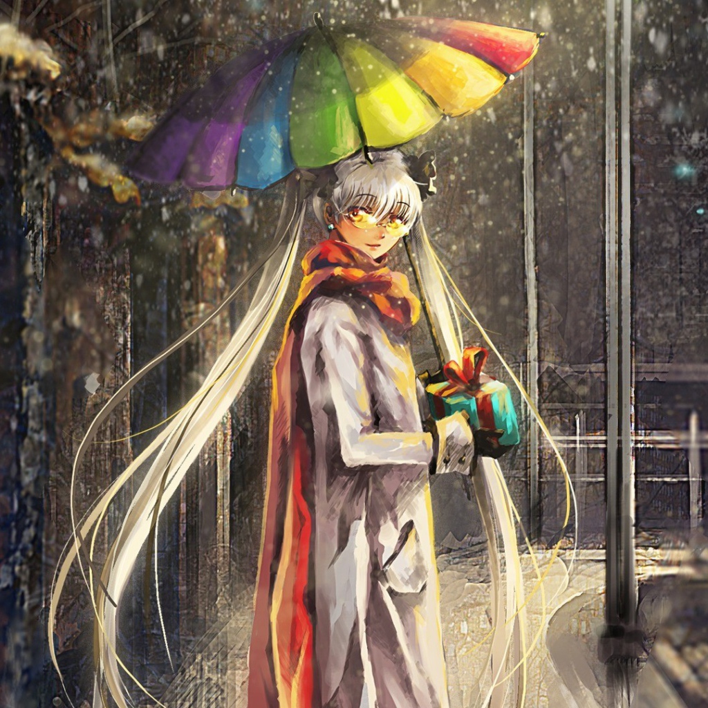 Девушка с разноцветным зонтом
