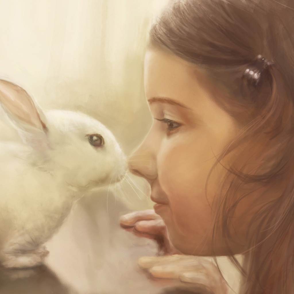 Рисунок девочки с кроликом