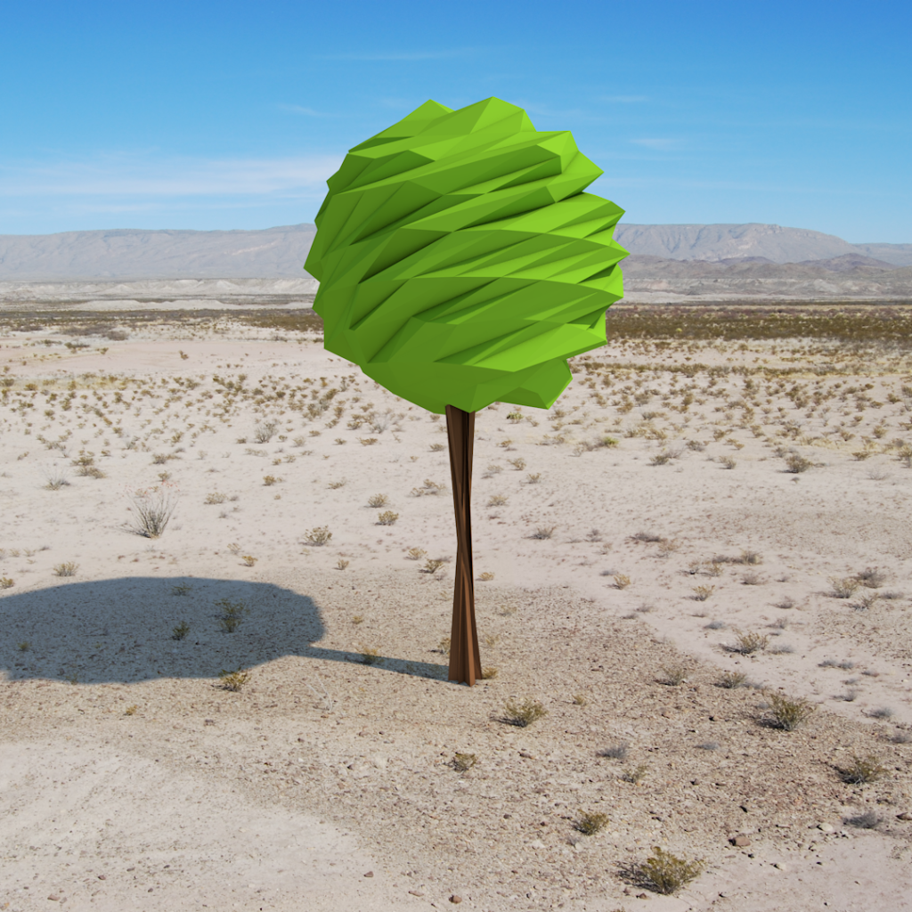 Зеленое дерево в пустыне, 3Д графика