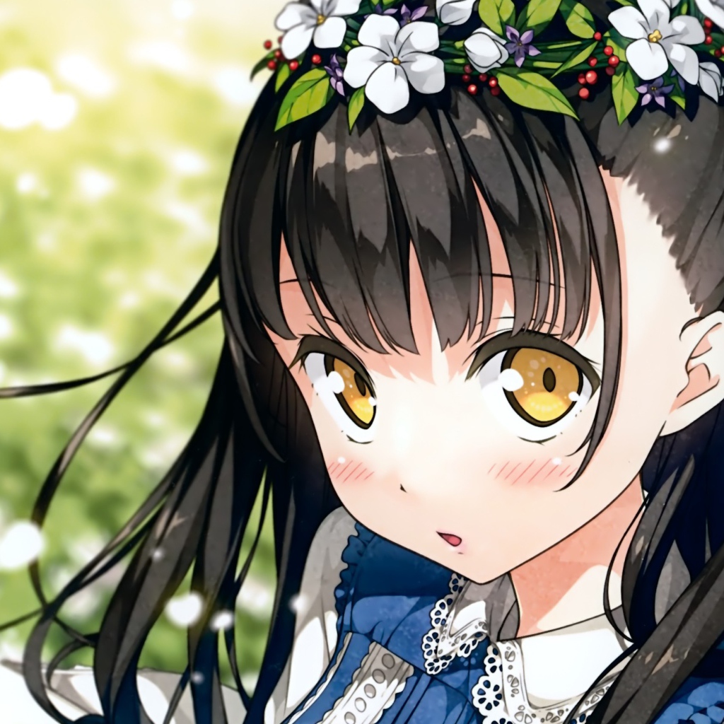 Венок из цветов на голове девушки аниме