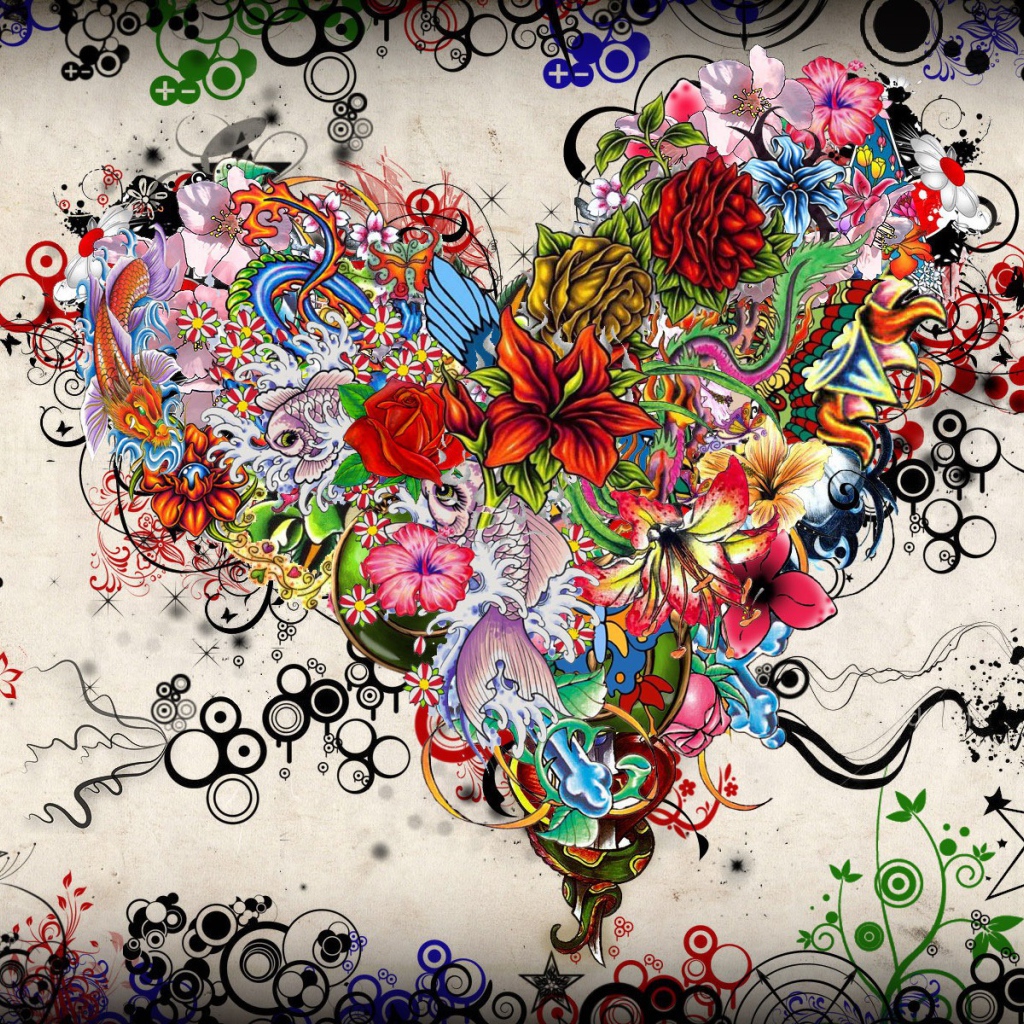 Орнамент из цветов в форме сердца