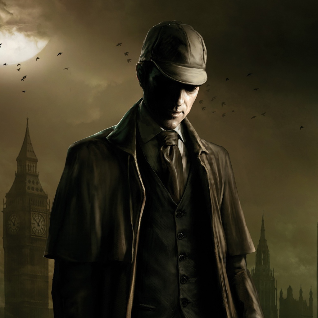 Шерлок Холмс на фоне мрачного Лондона