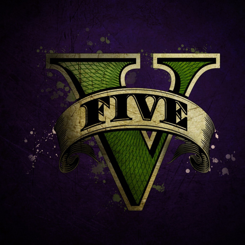 Логотип игры Grand Theft Auto V на фиолетовом фоне
