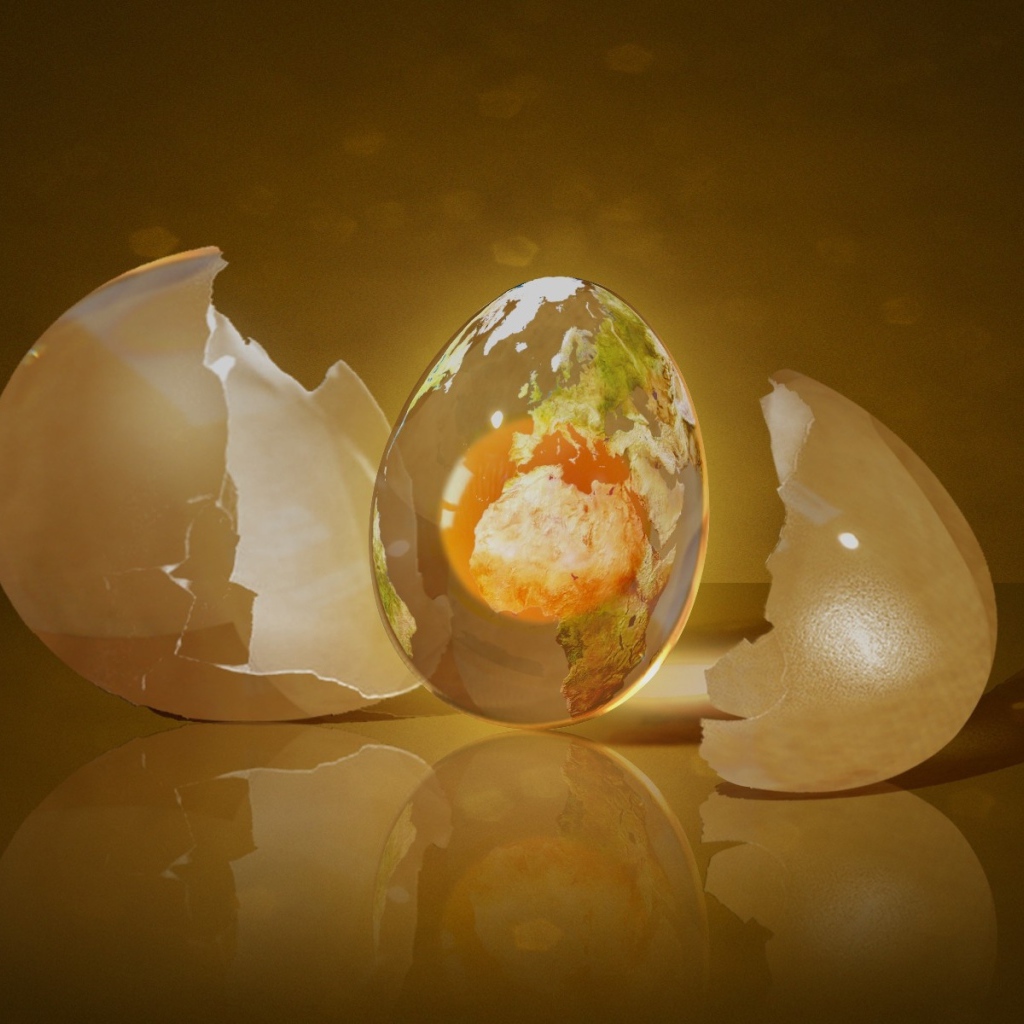 Яйцо с необычной серединкой в разбитой скорлупе 3д графика 