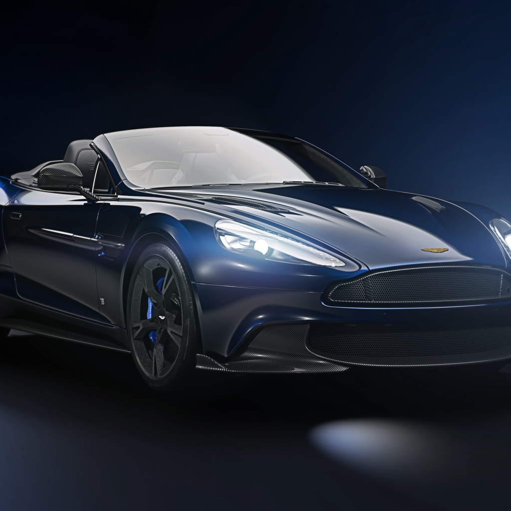 Blue car convertible Aston Martin Vanquish S Volante, 2018