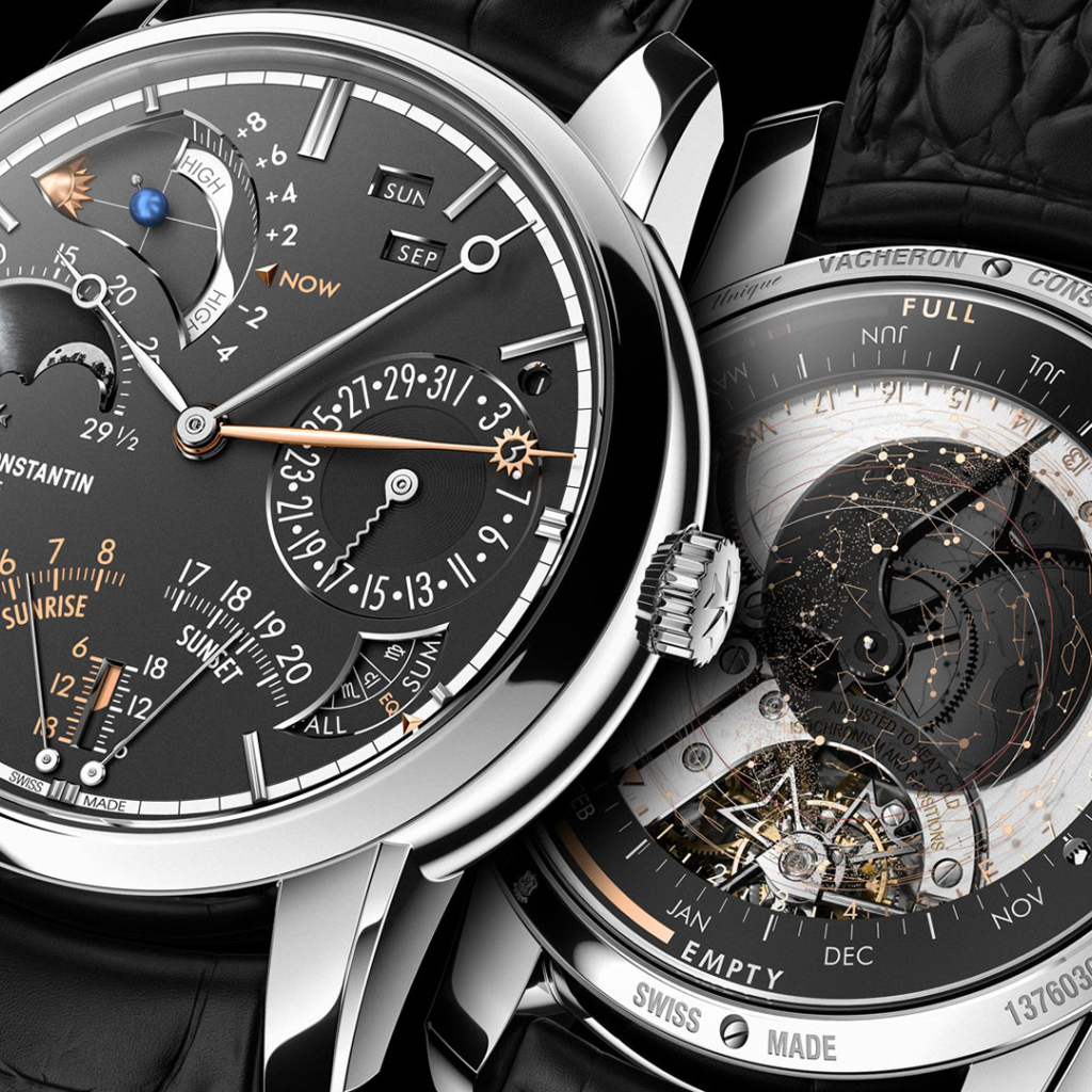 Стильные дорогие часы Vacheron Constanin с черным кожаным ремешком