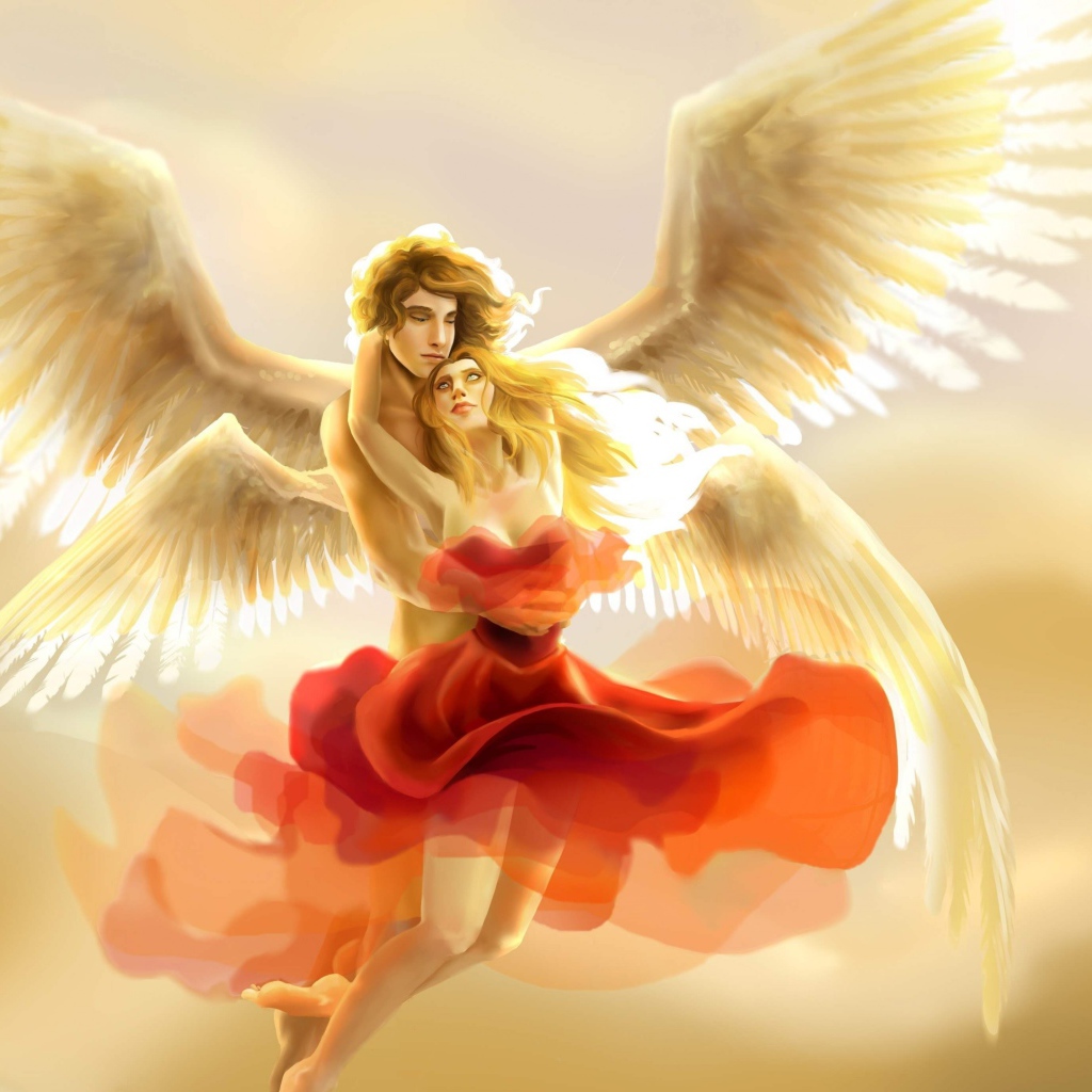 Влюбленная пара ангелов в небе