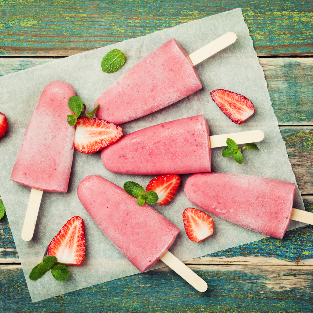Fruit strawberry ice cream on stick