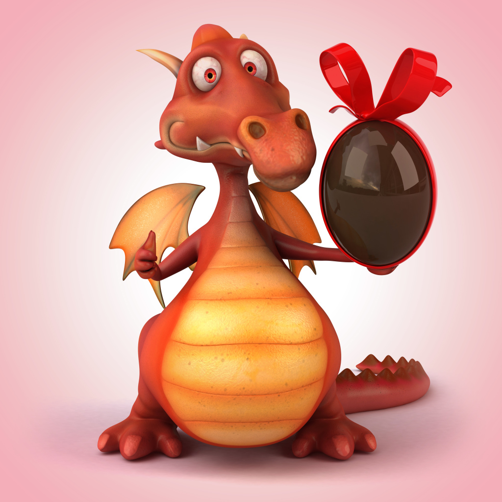 Красный дракончик с шоколадным яйцом в лапе