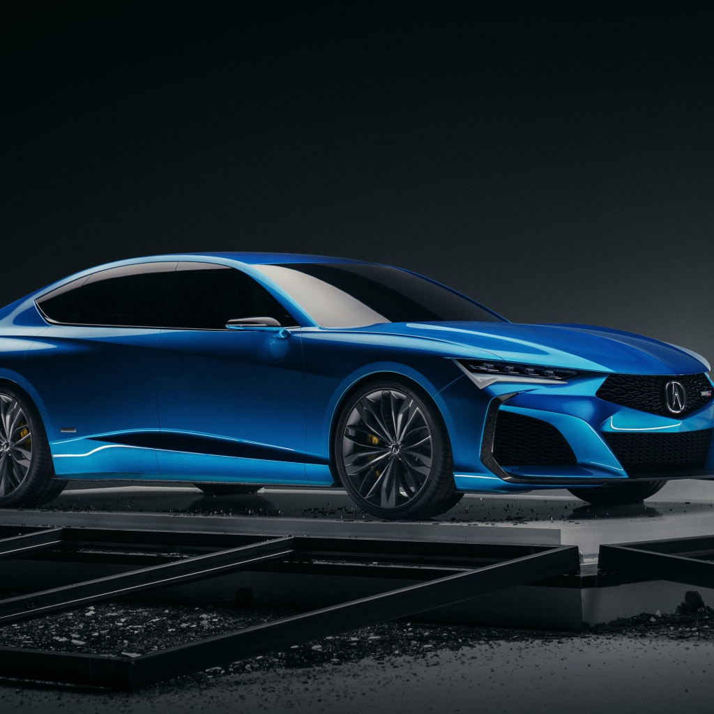 Синий новый автомобиль Acura Type S Concept 2019 года на сером фоне