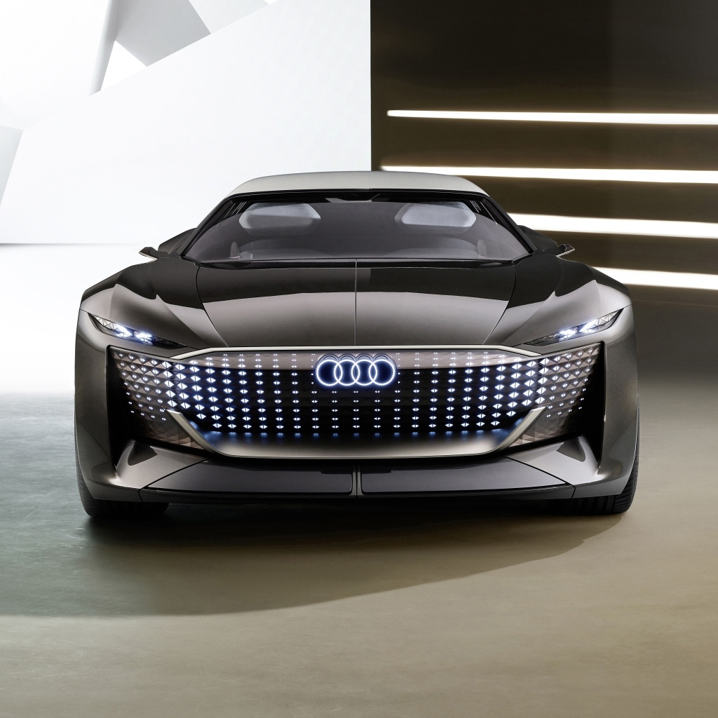 Черный автомобиль Audi Skysphere Concept 2023 года вид спереди