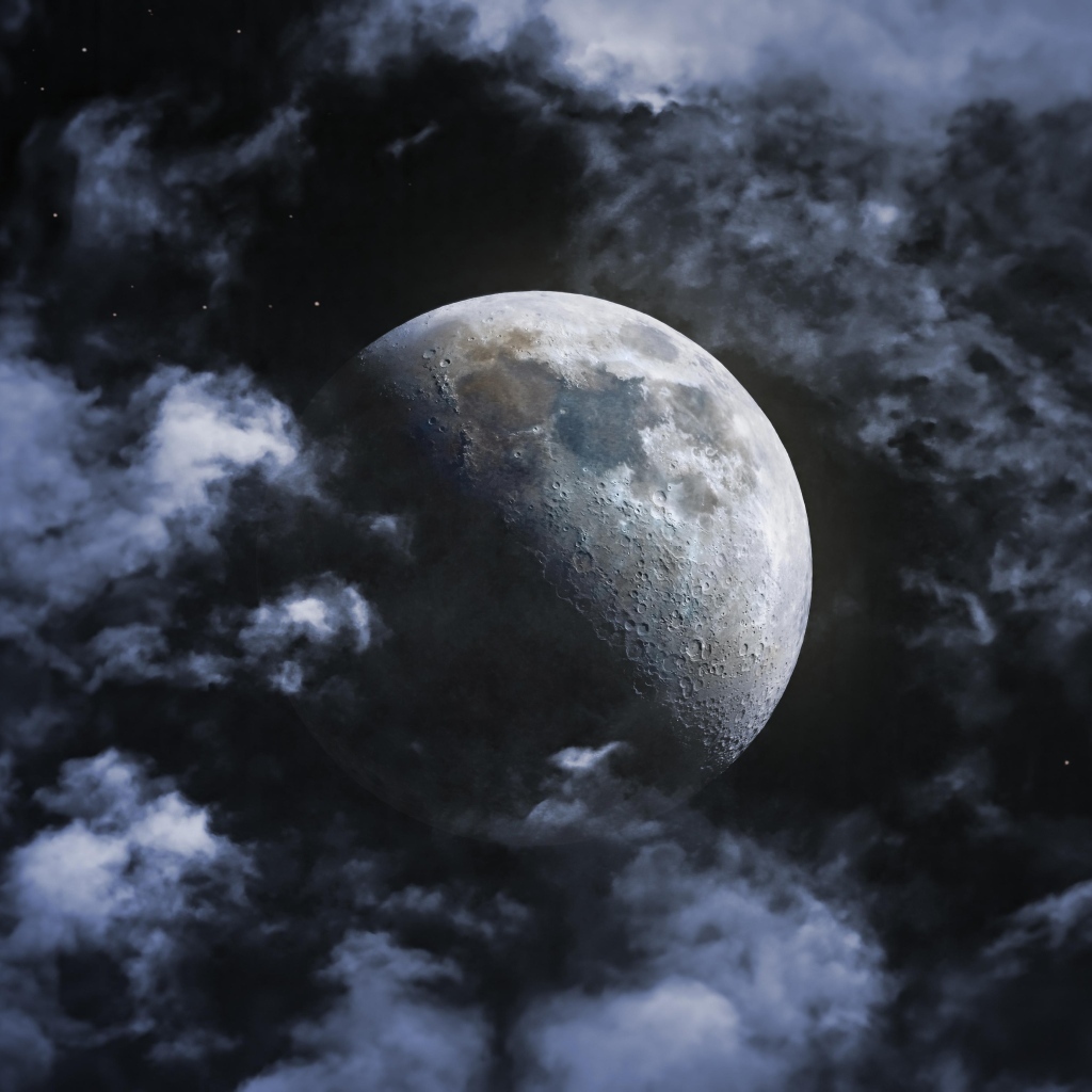 Большая холодная луна в облаках