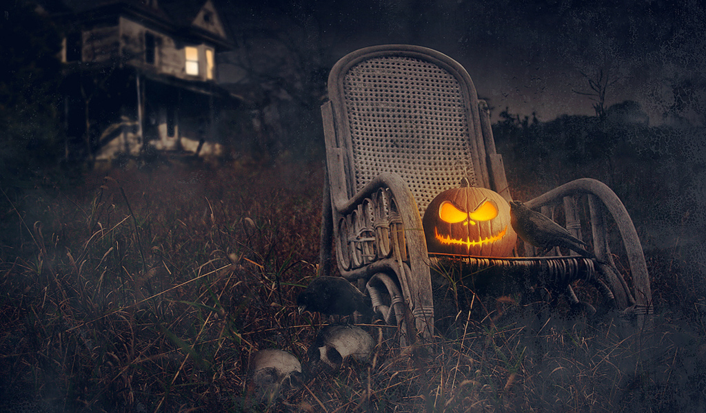 Хэллоуин тыква на стуле