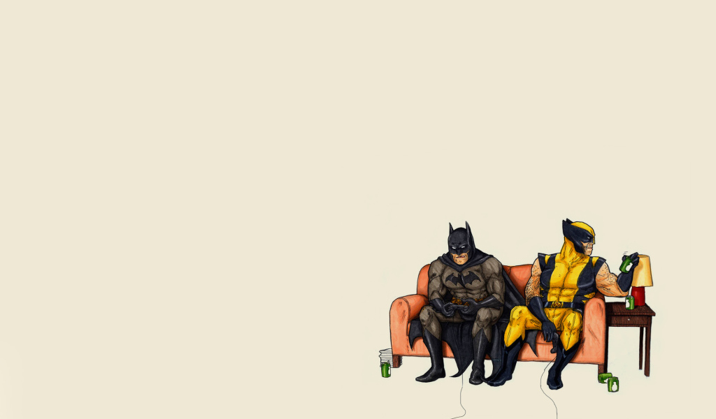 Бэтмен с Росомахой на диване