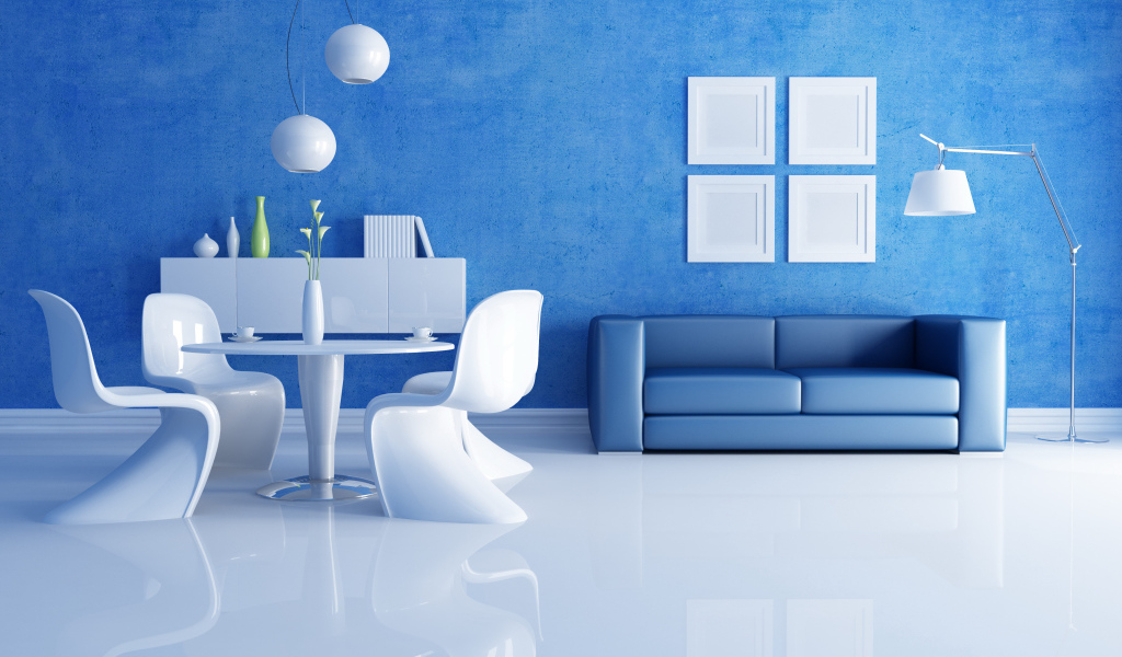 Blue sofa in the living room