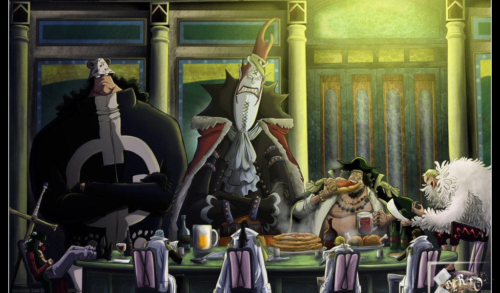 Великаны за столом в аниме Большой куш