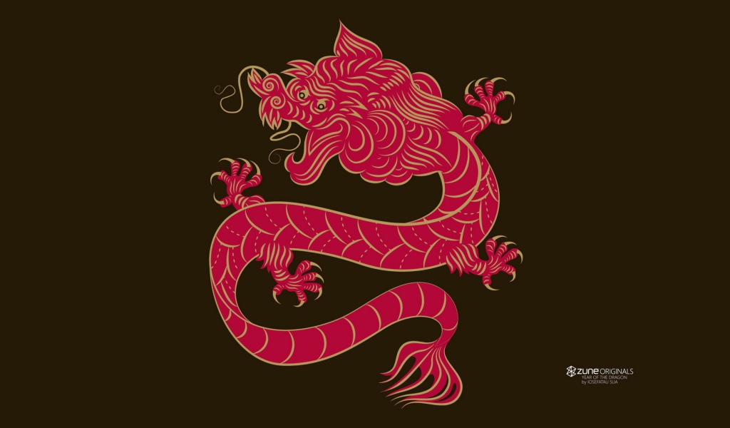 Красный дракон на коричневом фоне