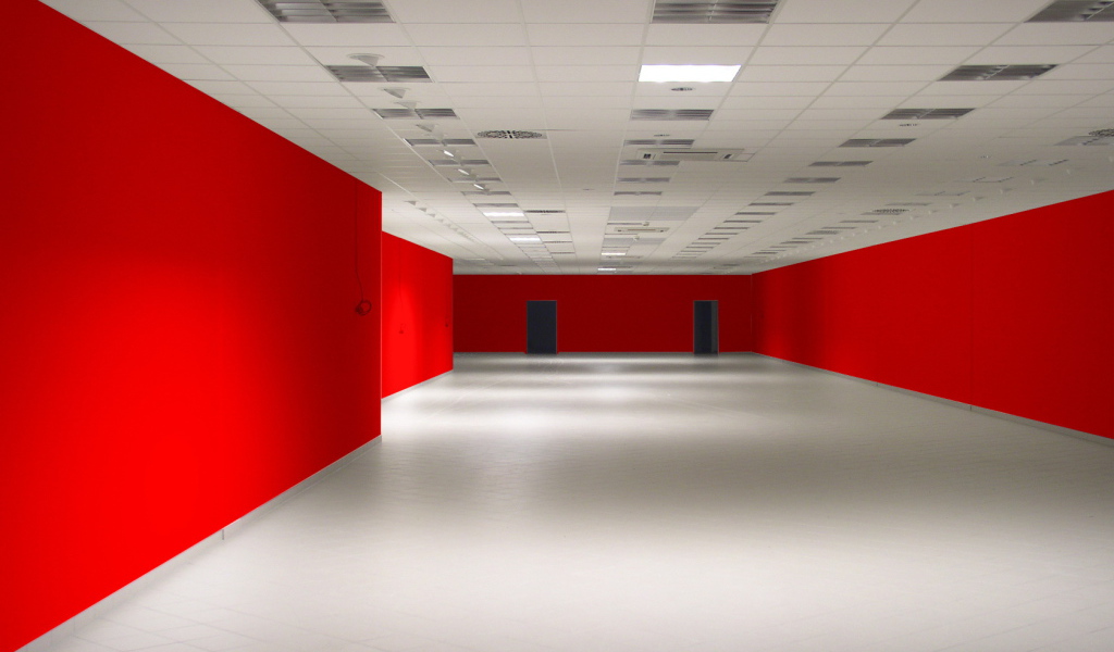 Red walls and white floor