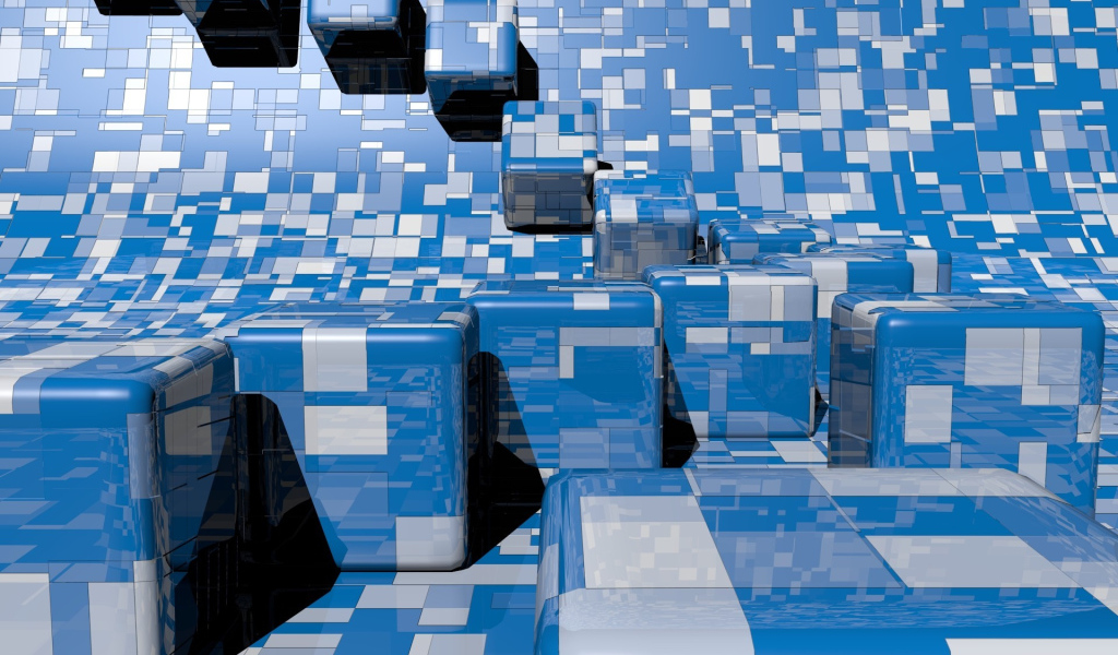 Сине - белые кубы 3D графика 
