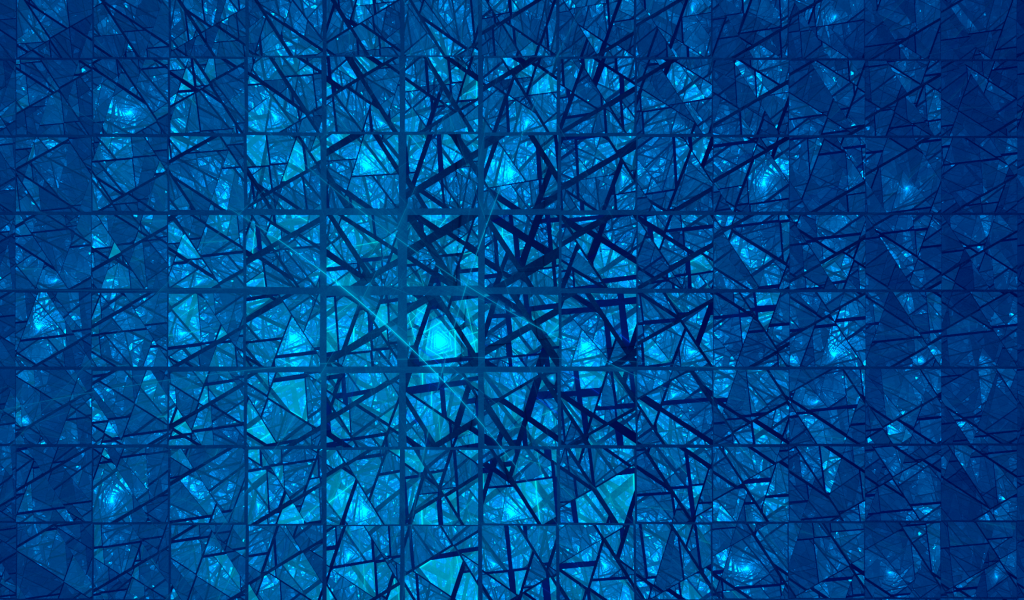 Синий фрактальный рисунок с зеркальными квадратами