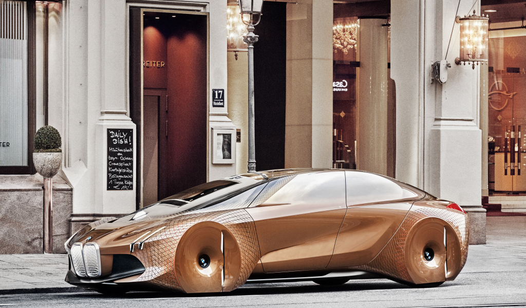 Коричневый стильный автомобиль BMW Concept Vision Next 100