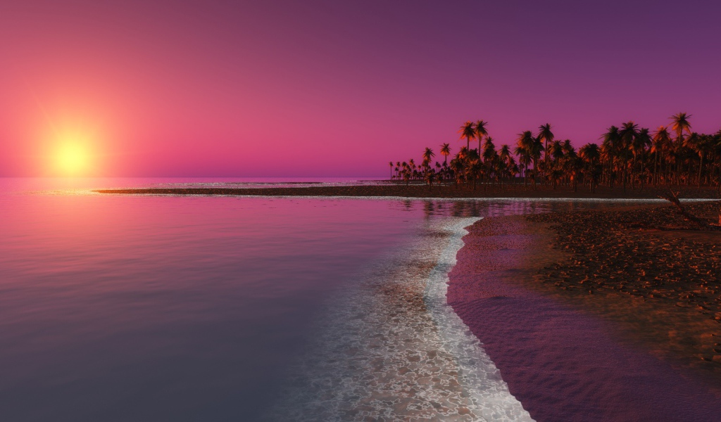 Красивый розовый закат на пляже