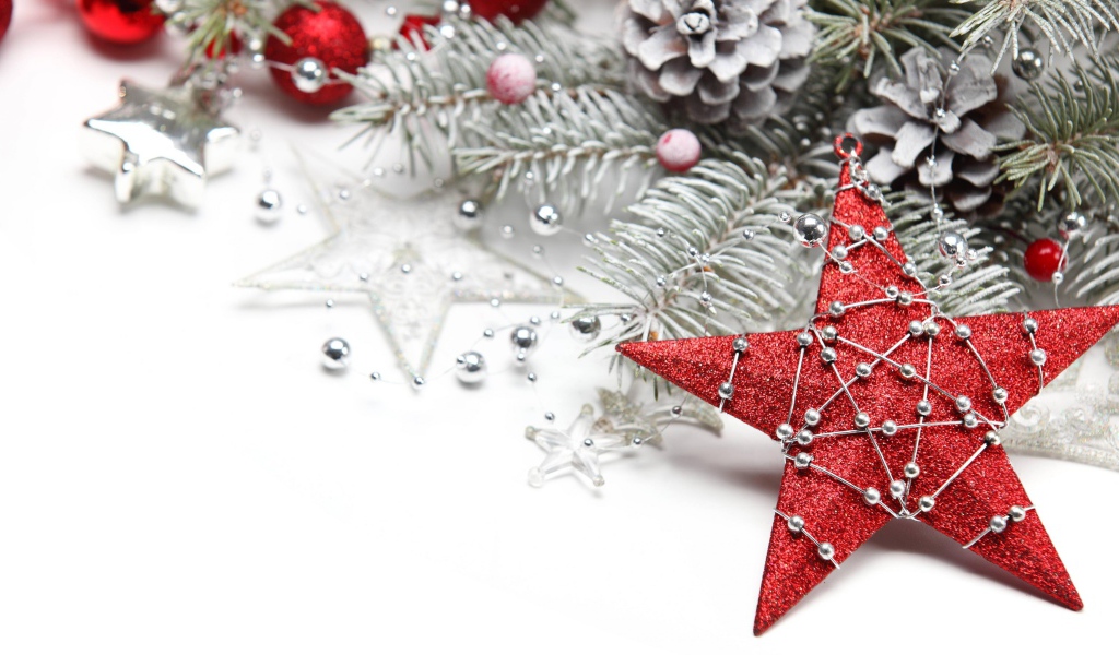 Red Christmas star in festive decor