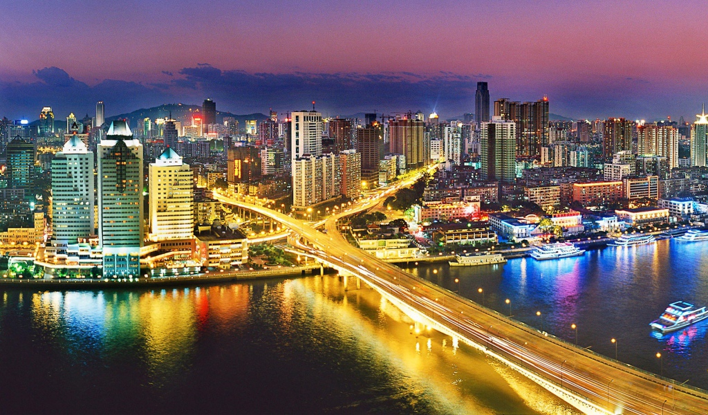 Вид на ночной город Гуанчжоу Китай 