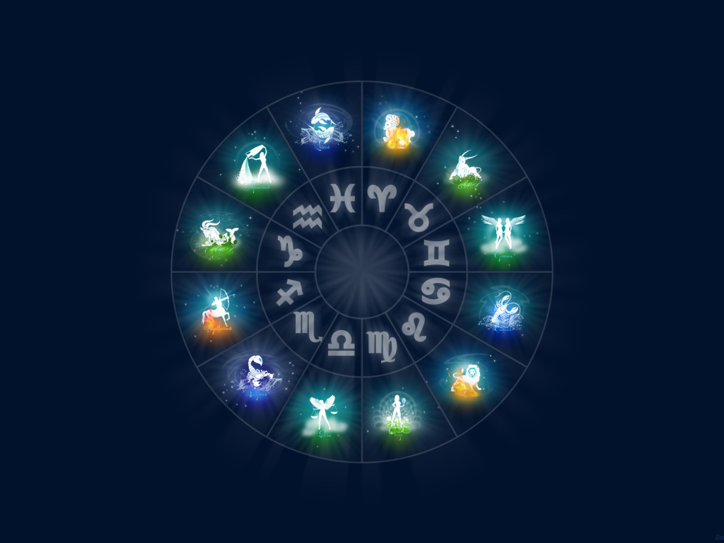  All the signs of the zodiac on a blue background