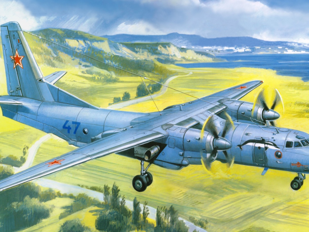 Советский самолет над полями