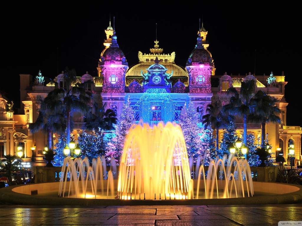Shining fountain in Monte Carlo, France