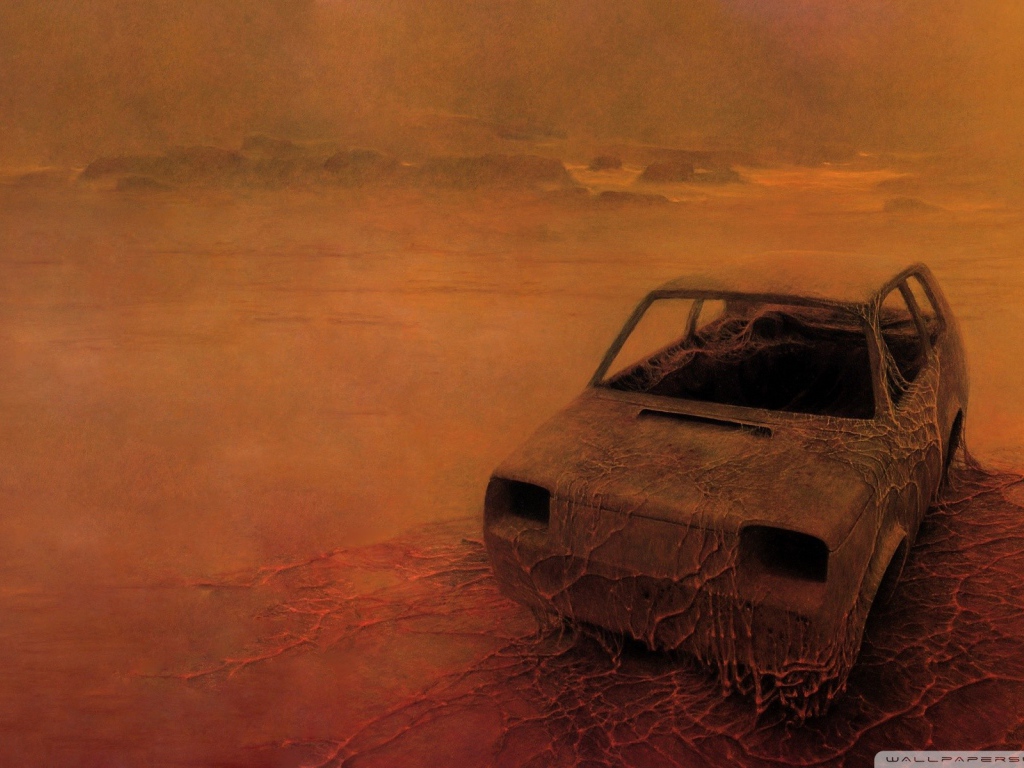 Rusty car body in the worldwide desert