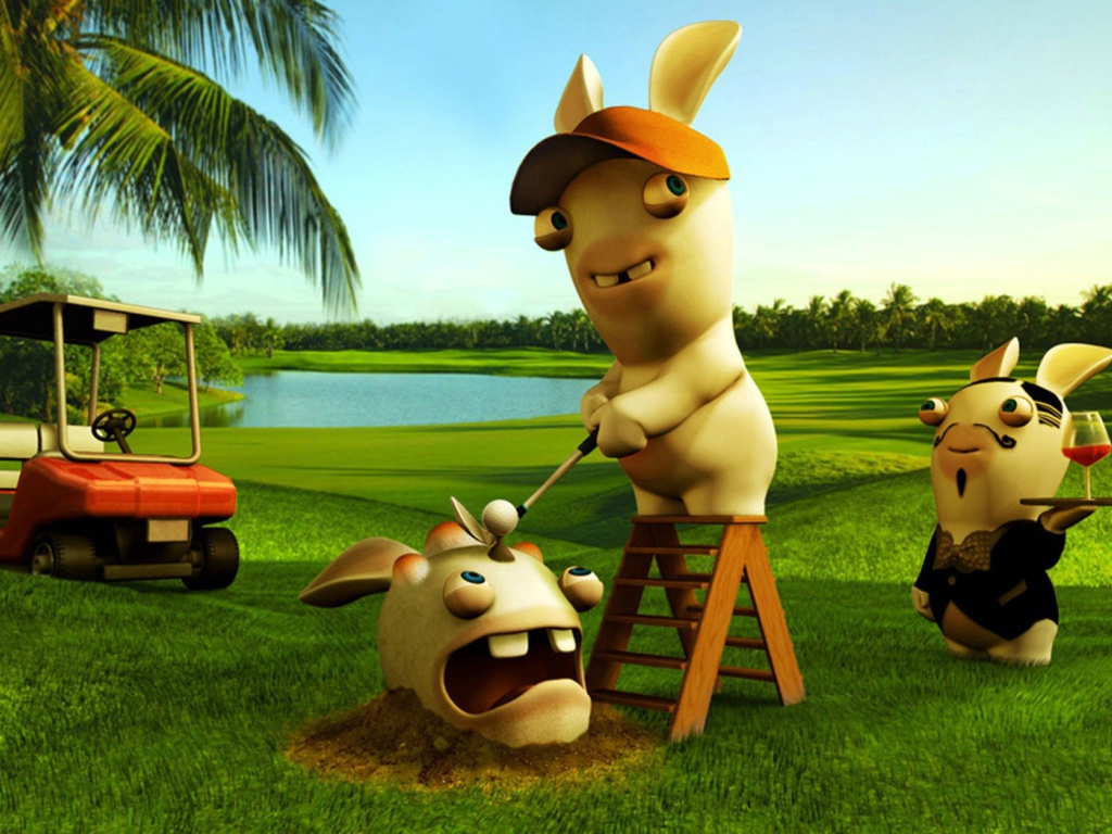 Кролики играют в гольф, игра Rayman Raving Rabbids