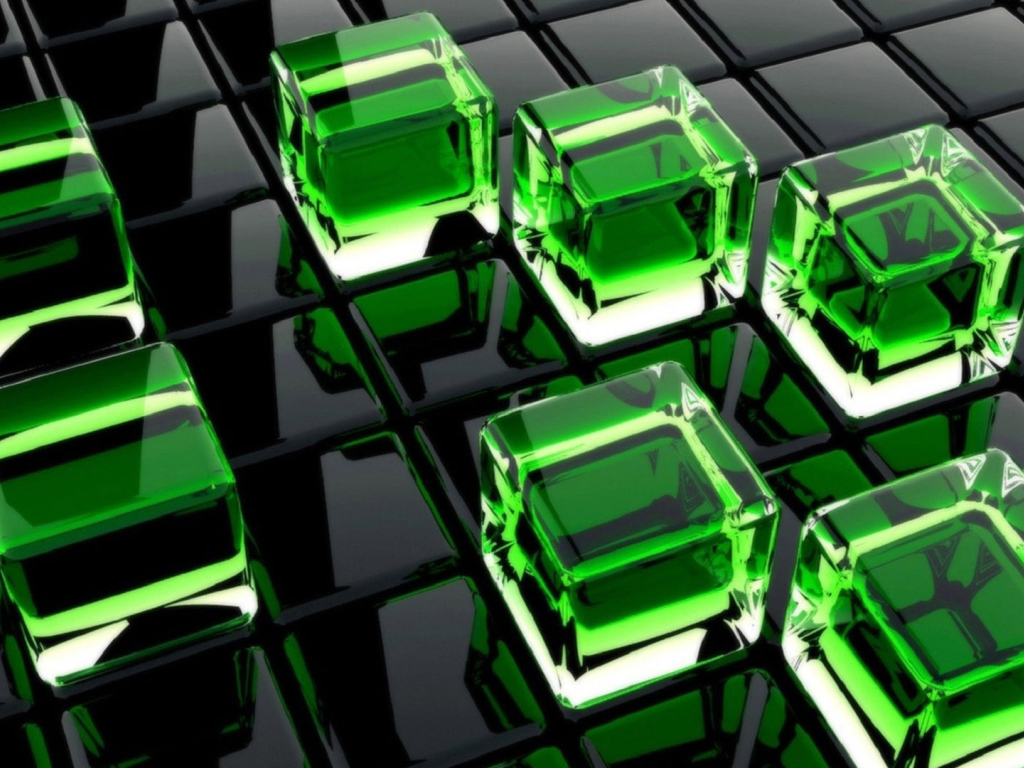 Зеленые стеклянные кубы 3D графика 