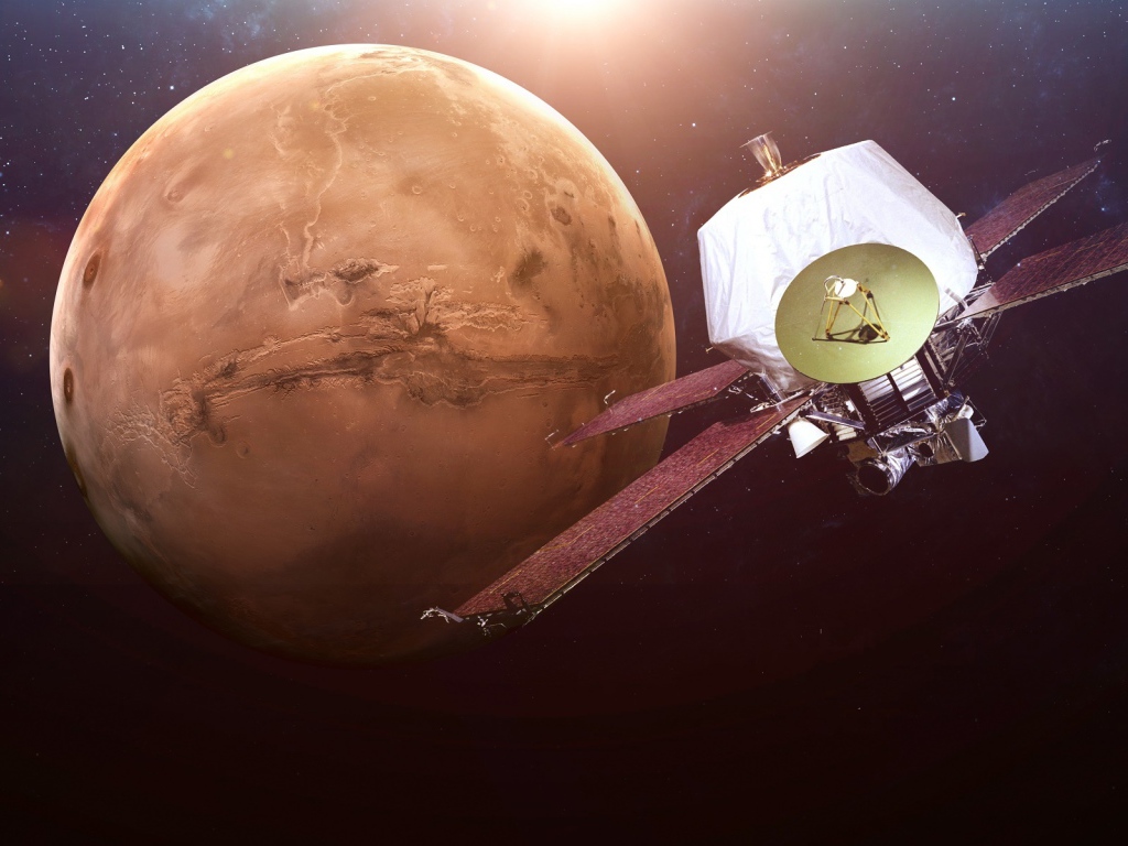 Межпланетная космическая станция Маринер на орбите планеты Марс 