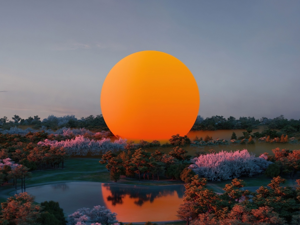 Оранжевое солнце на природе