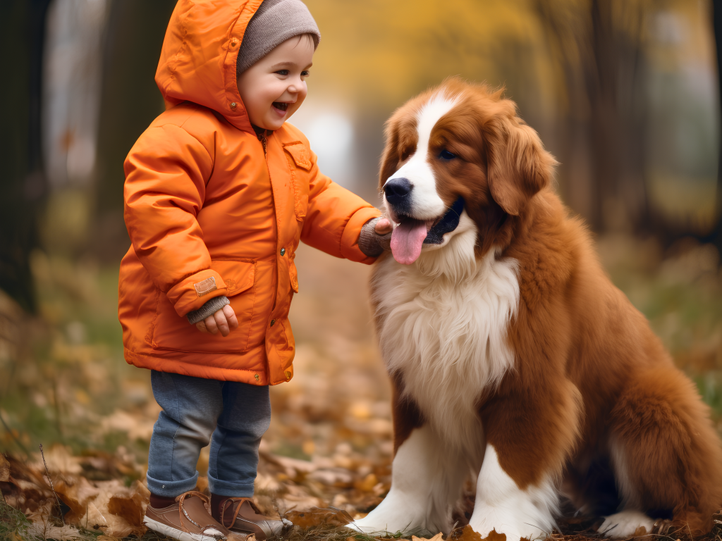 Маленькая девочка со щенком в парке осенью