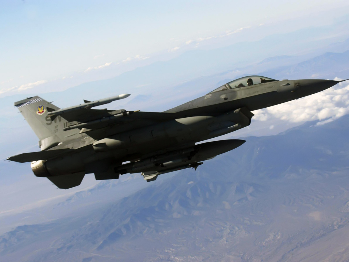 Military plane F-16 in flight