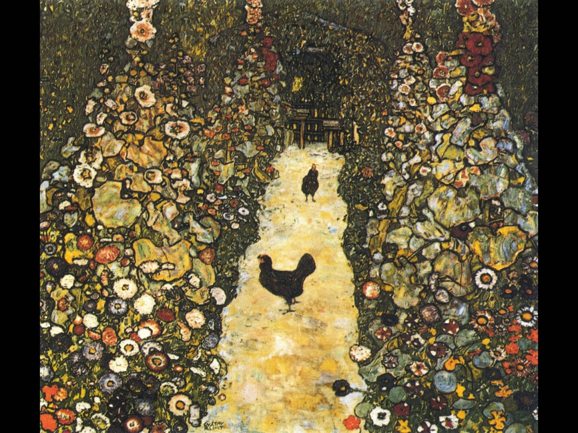 Painting of Gustav Klimt - The Path with chickens