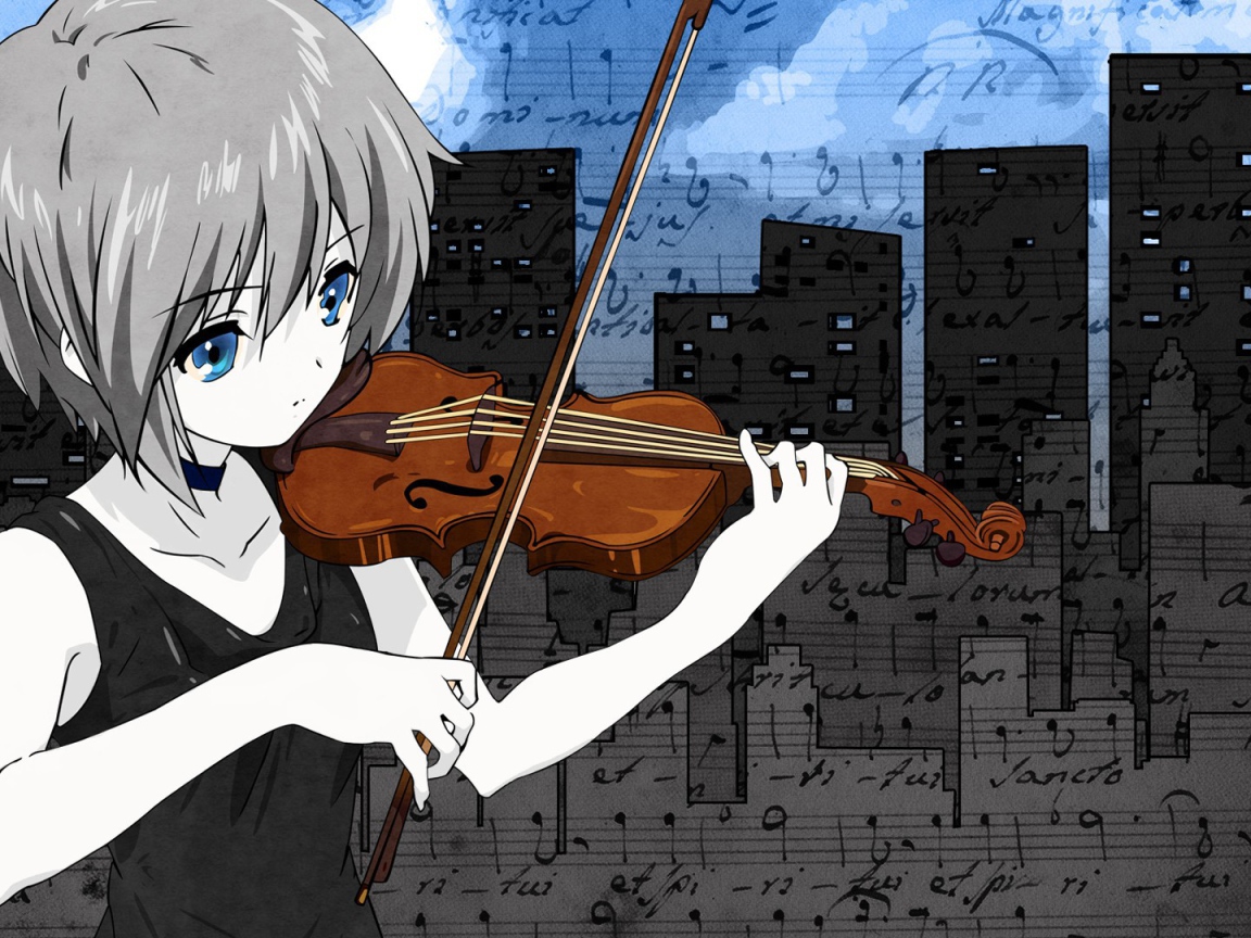 Девушка со скрипкой в аниме Меланхолия Харухи Судзумии