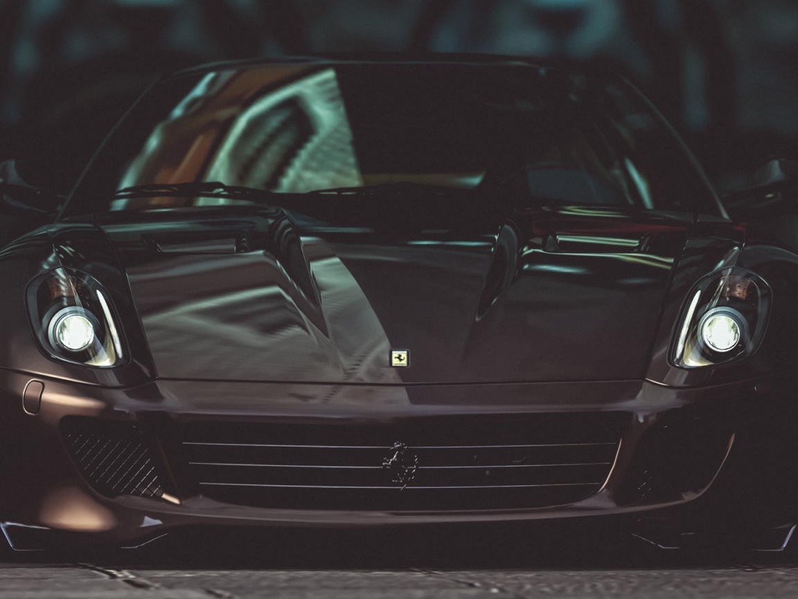 Dark brown Ferrari in the shadows