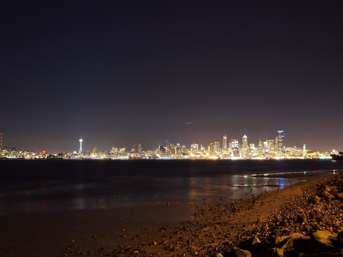 Ночное сияние города Сиэтл, США