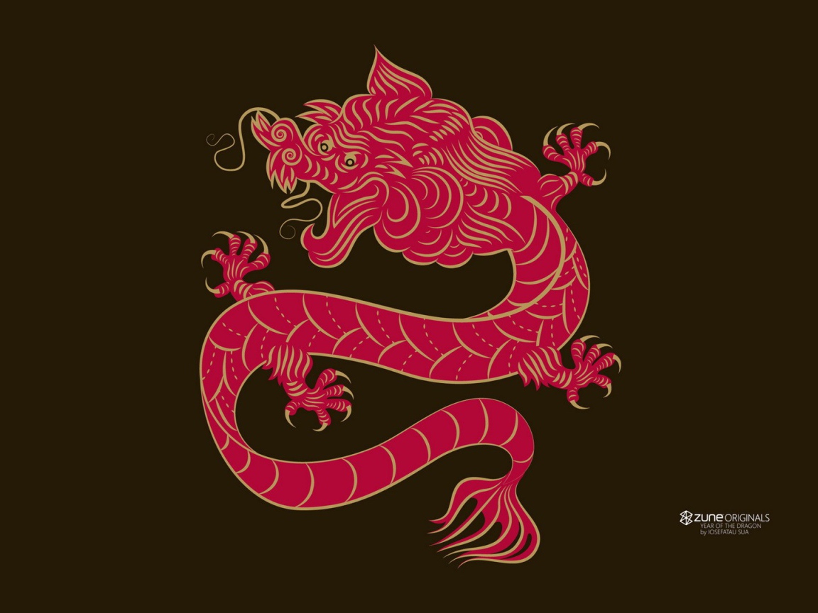 Красный дракон на коричневом фоне